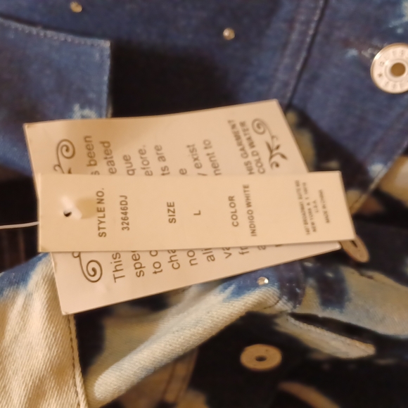#7B - 👌Tie-dyed-look White/Blue Denim Jean Jacket - sz Large - Picture 13 of 13